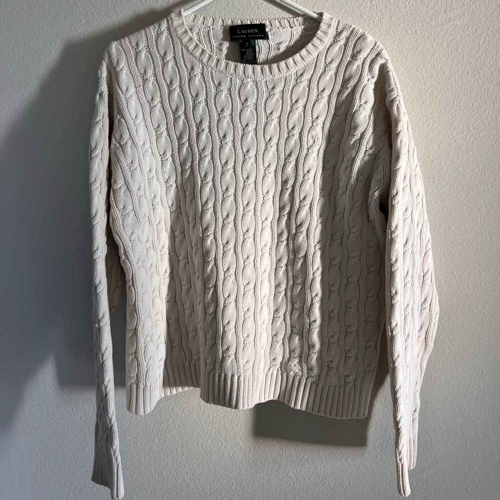 Vintage Lauren Ralph Lauren Soft Cream Cable-Knit Crew Sweater - Picture 5 of 5